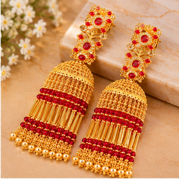 Golden Red Traditional Bangles with Sparkling Stones