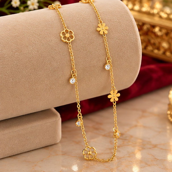 Elegant Stainless Steel Floral Anklet