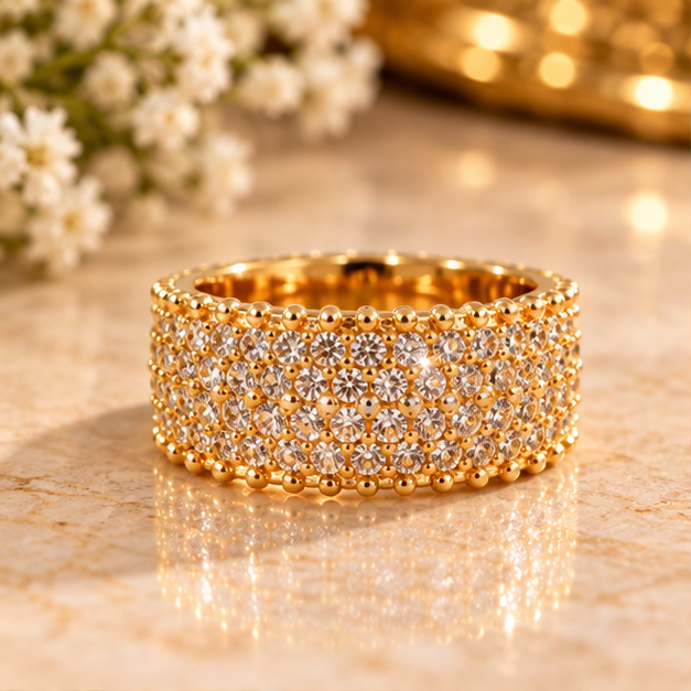 Ring for Women Gold Tone Wide Band