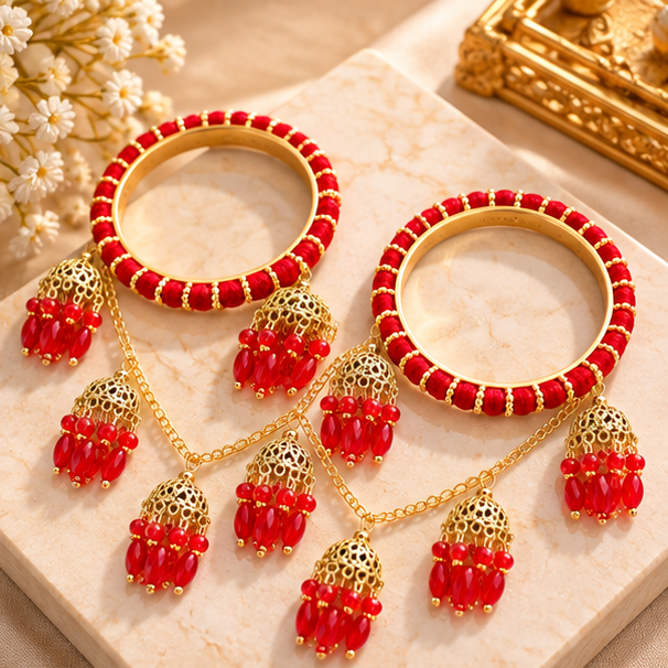 Traditional Bridal Red & Gold Kaleera