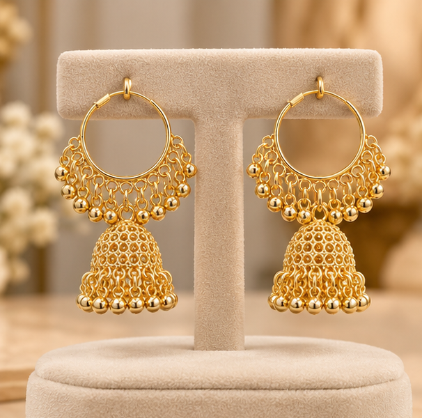 Golden Earrings for woman Elegant vintage style jhumka hoop with hanging beads for Women