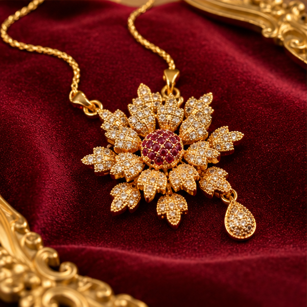 Jewelry Set for Women-Flowers Combo set Chain Locket Earring With Kara And Ring