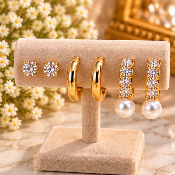 Elegant Stainless Steel Golden Earring Set