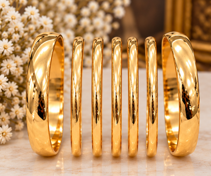 6 Pcs Golden Bangles Vintage Smooth Set For Women