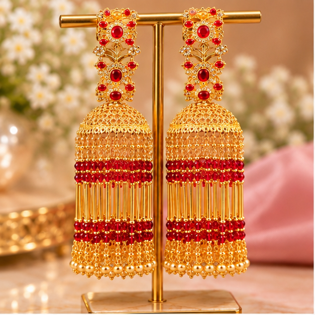 Golden Red Traditional Bangles with Sparkling Stones