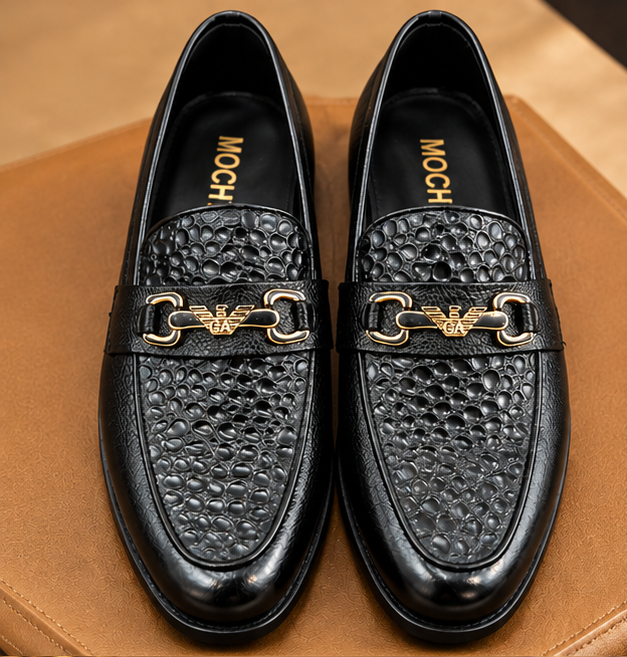MOCHI Shoes For Men Leather Black Crocodile-Texture