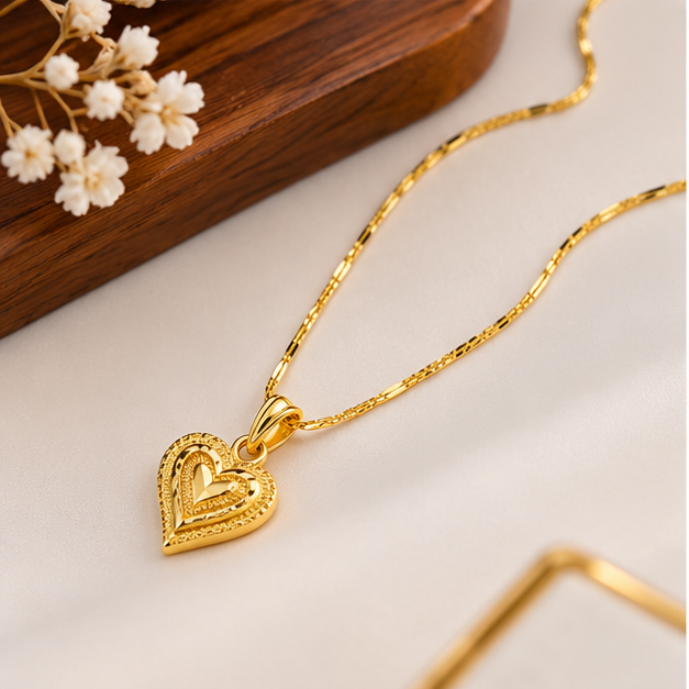 Heart Pendant Necklace for Women Stainless Steel Golden