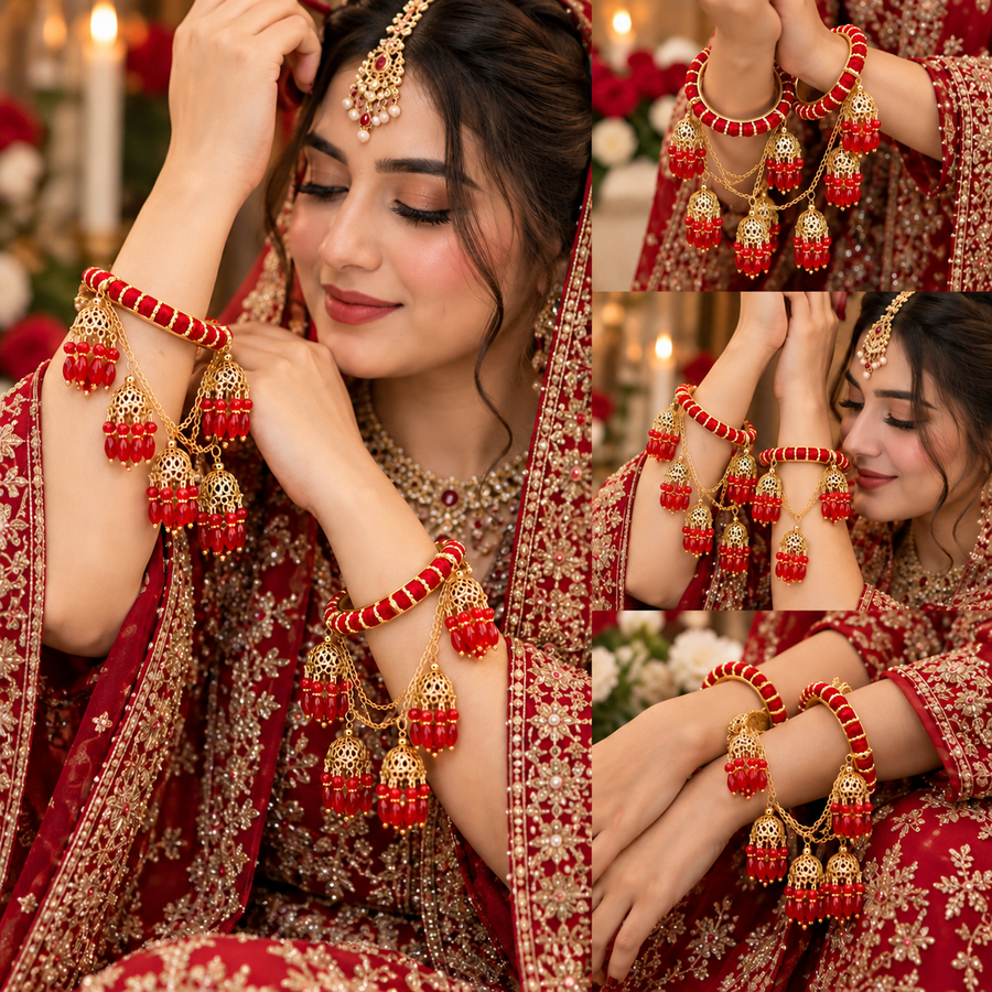 Traditional Bridal Red & Gold Kaleera