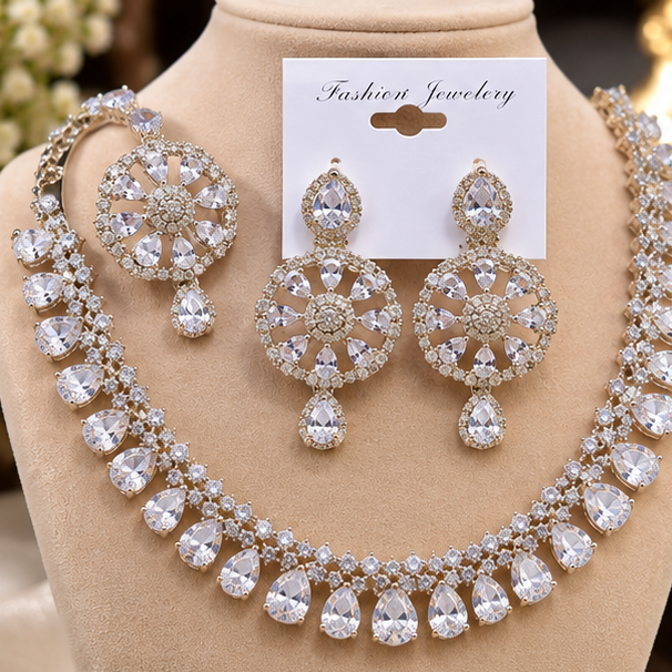 Zarkan Elegant Bridal Crystal Silver Jewelry Set