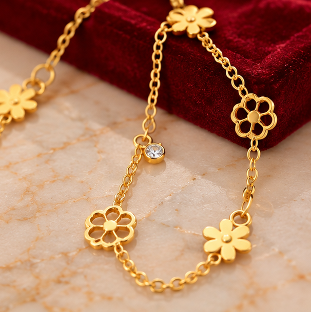 Elegant Stainless Steel Floral Anklet