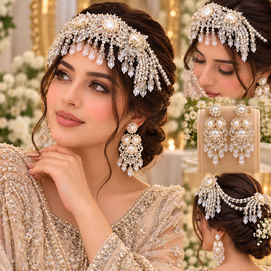Elegant Turkish Pearl & Crystal Bridal Jewelry Set