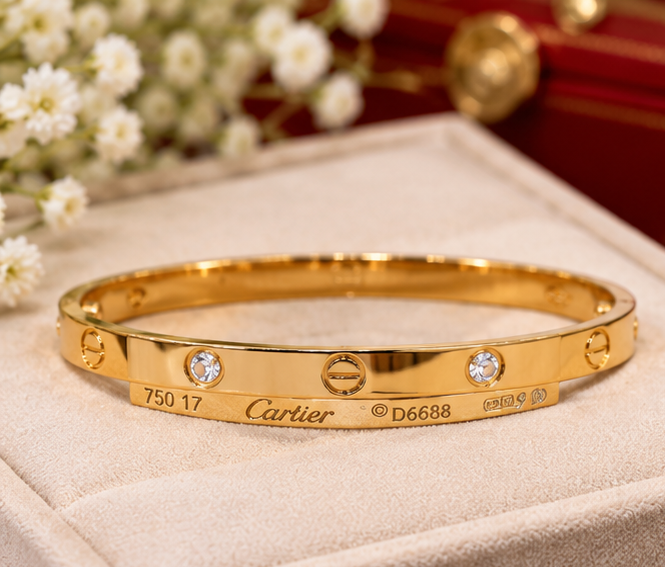 Bangle Bracelet Luxury Gold Screw Design – Elegant Crystal Studded Cartier-Style Hand Cuff for Women