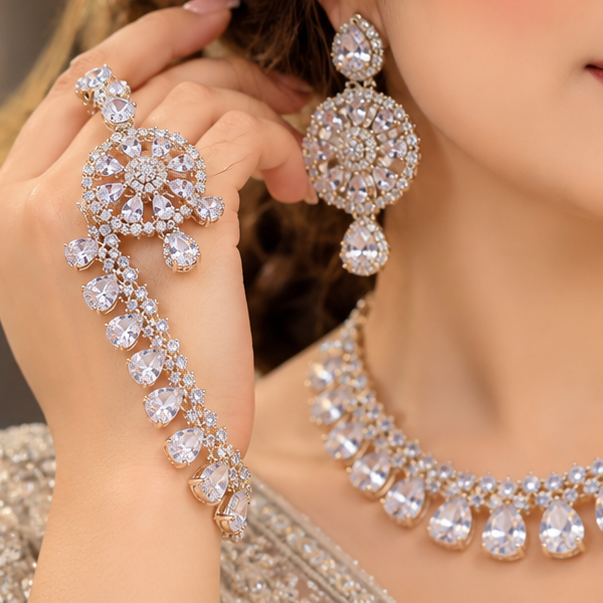 Zarkan Elegant Bridal Crystal Silver Jewelry Set