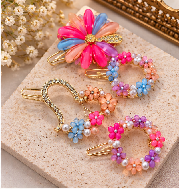 Pins for Girls & Women Set of 4 Multicolor Floral Hair