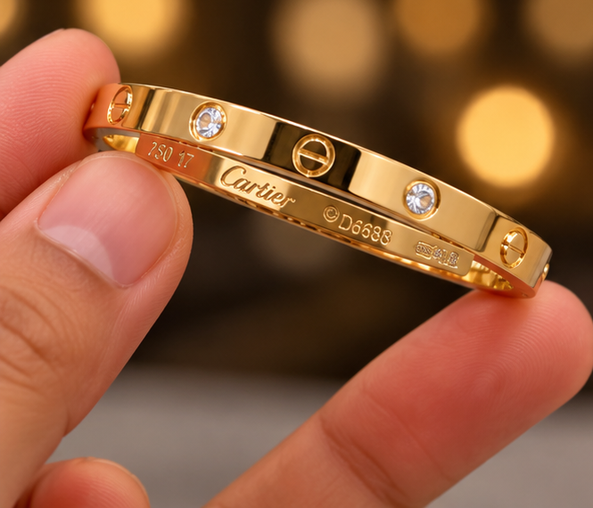 Bangle Bracelet Luxury Gold Screw Design – Elegant Crystal Studded Cartier-Style Hand Cuff for Women