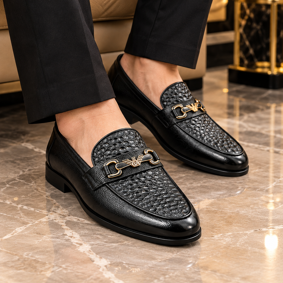 MOCHI Shoes For Men Leather Black Crocodile-Texture