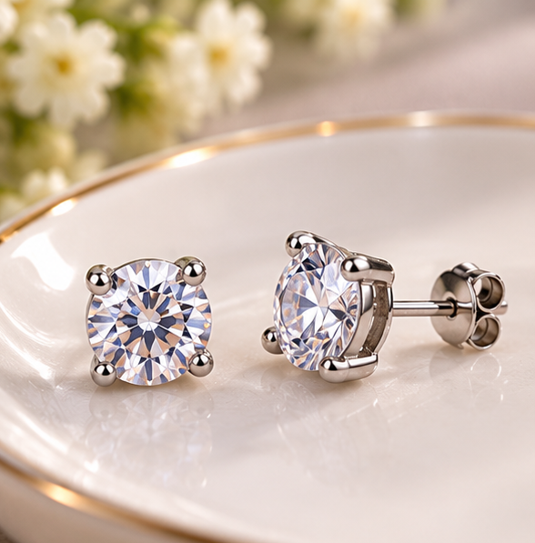 Elegant Silver Floral Crystal Earring Set