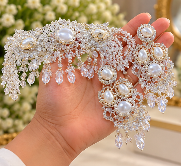 Elegant Turkish Pearl & Crystal Bridal Jewelry Set
