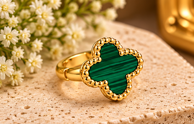 Four Leaf Green Cover Earring Set For Women Gold Plated Stainless Steel 4 Leaf Ear Jewelry