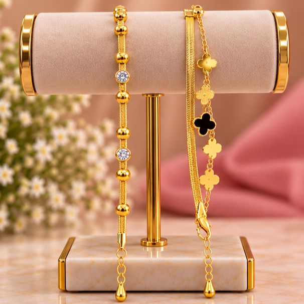 Elegant Gold-Tone Stainless Steel Bracelet Set