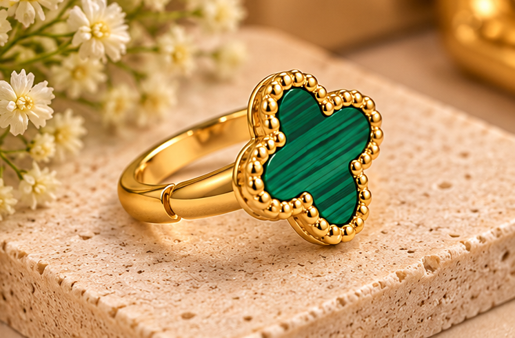 Four Leaf Green Cover Earring Set For Women Gold Plated Stainless Steel 4 Leaf Ear Jewelry