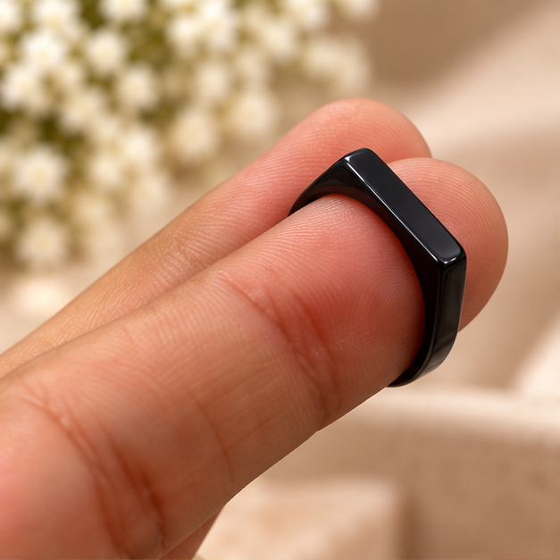 Black Ring Stainless Steel Tone Engraved Fashion Band