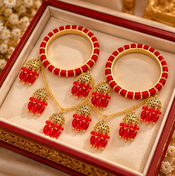 Traditional Bridal Red & Gold Kaleera