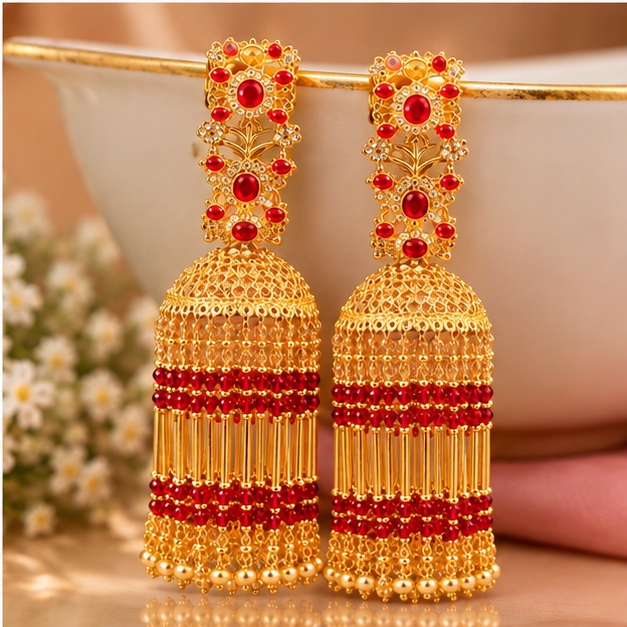 Golden Red Traditional Bangles with Sparkling Stones