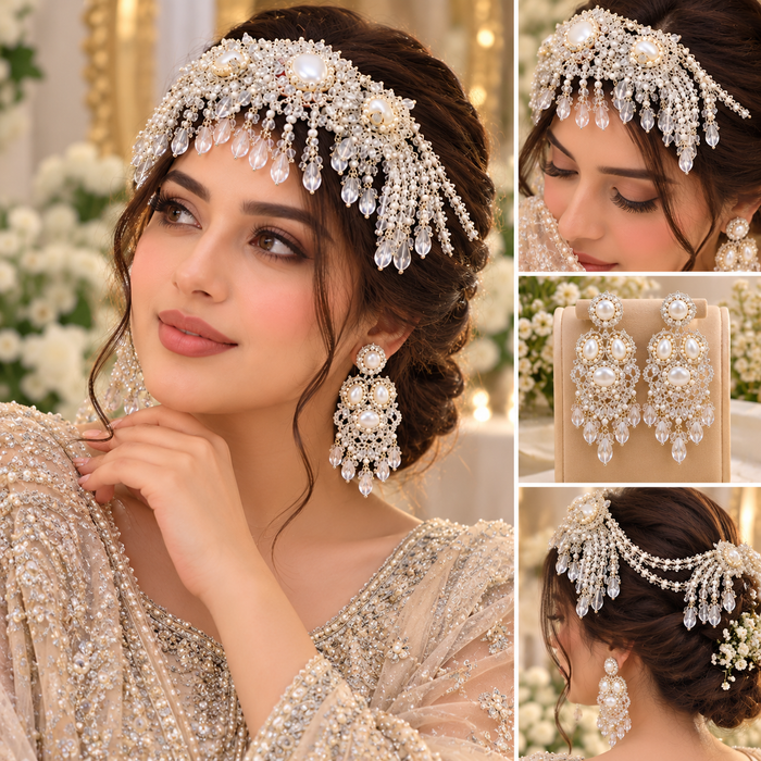 Elegant Turkish Pearl & Crystal Bridal Jewelry Set