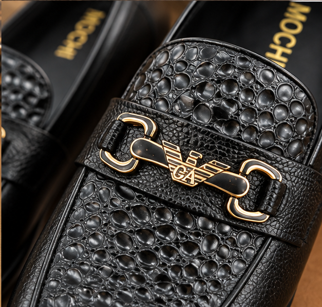 MOCHI Shoes For Men Leather Black Crocodile-Texture