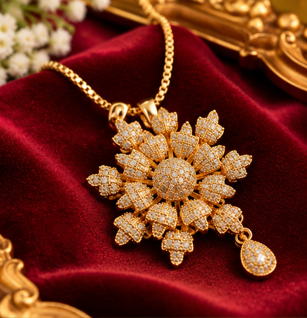 Jewelry Set for Women-Flowers Combo set Chain Locket Earring With Kara And Ring