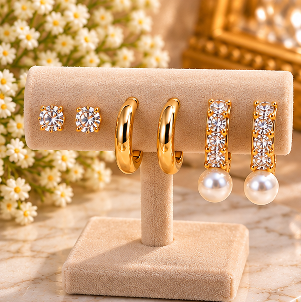 Elegant Stainless Steel Golden Earring Set