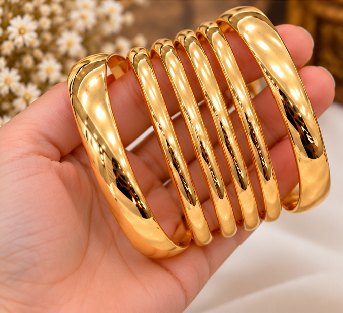 6 Pcs Golden Bangles Vintage Smooth Set For Women