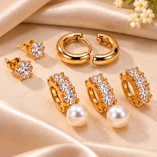 Elegant Stainless Steel Golden Earring Set