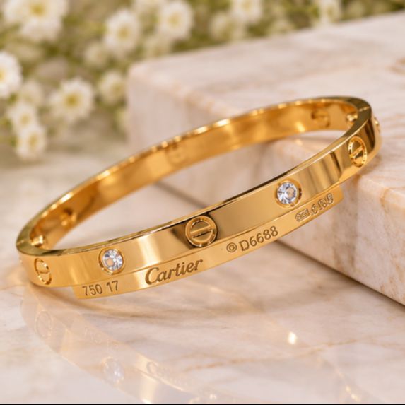 Bangle Bracelet Luxury Gold Screw Design – Elegant Crystal Studded Cartier-Style Hand Cuff for Women