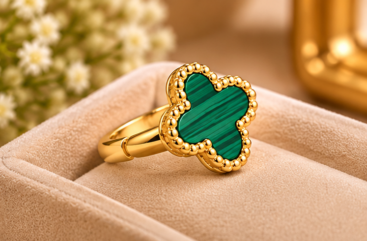 Four Leaf Green Cover Earring Set For Women Gold Plated Stainless Steel 4 Leaf Ear Jewelry