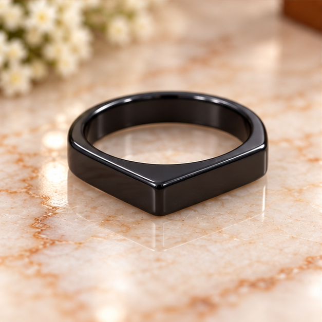 Black Ring Stainless Steel Tone Engraved Fashion Band