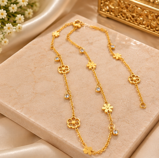Elegant Stainless Steel Floral Anklet
