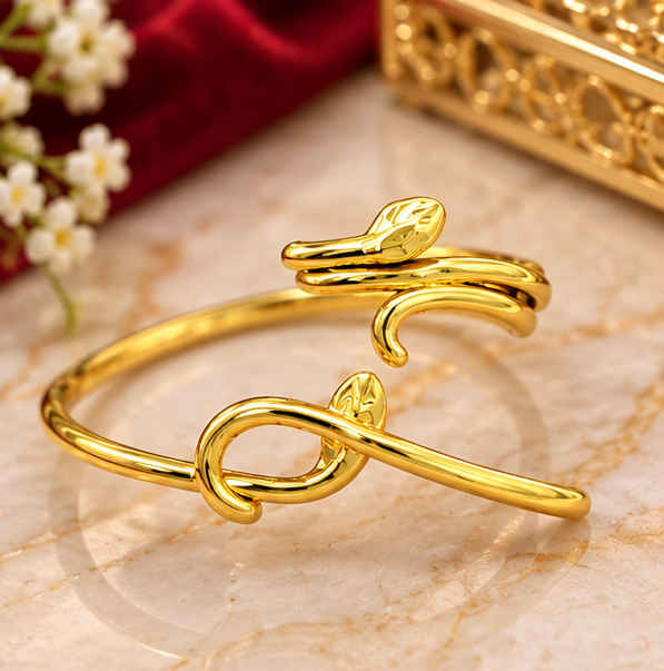 Elegant Snake Hand Cuff with Matching Ring