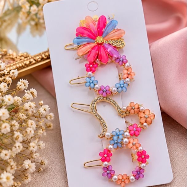 Pins for Girls & Women Set of 4 Multicolor Floral Hair