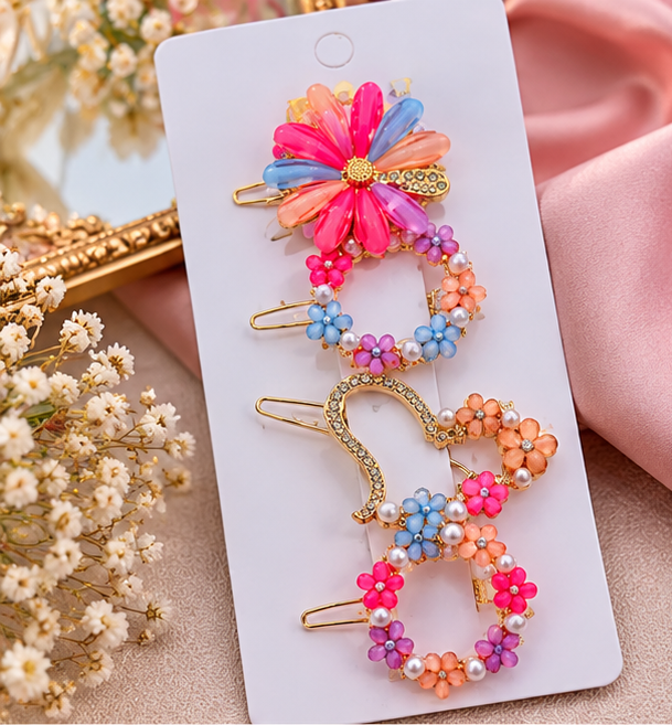 Pins for Girls & Women Set of 4 Multicolor Floral Hair