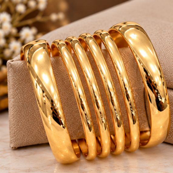6 Pcs Golden Bangles Vintage Smooth Set For Women