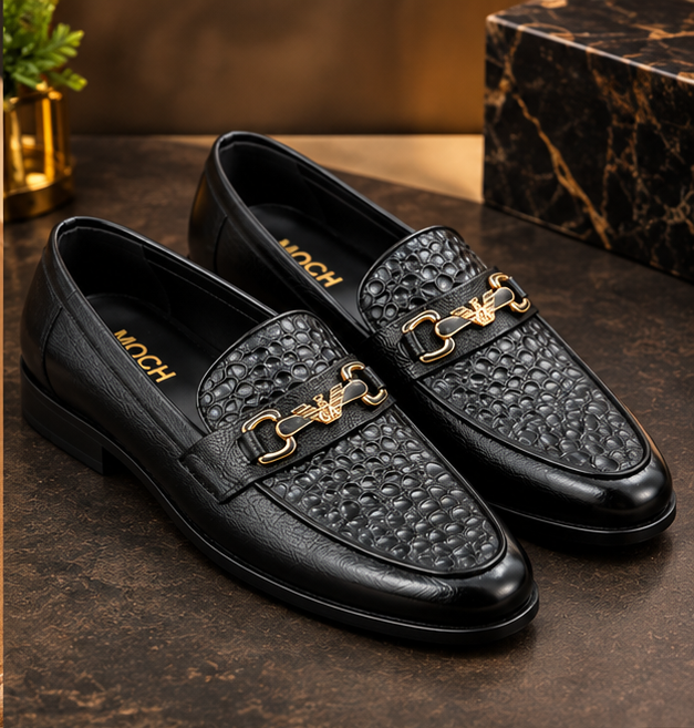 MOCHI Shoes For Men Leather Black Crocodile-Texture