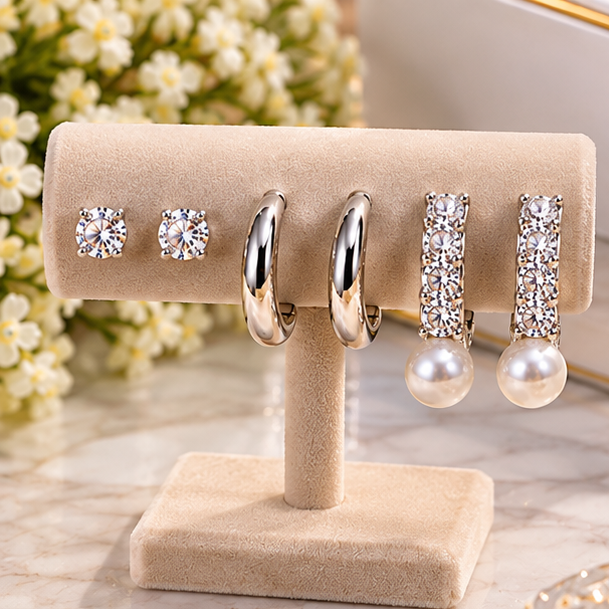 Elegant Stainless Steel Silver Earring Set