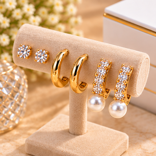 Elegant Stainless Steel Golden Earring Set