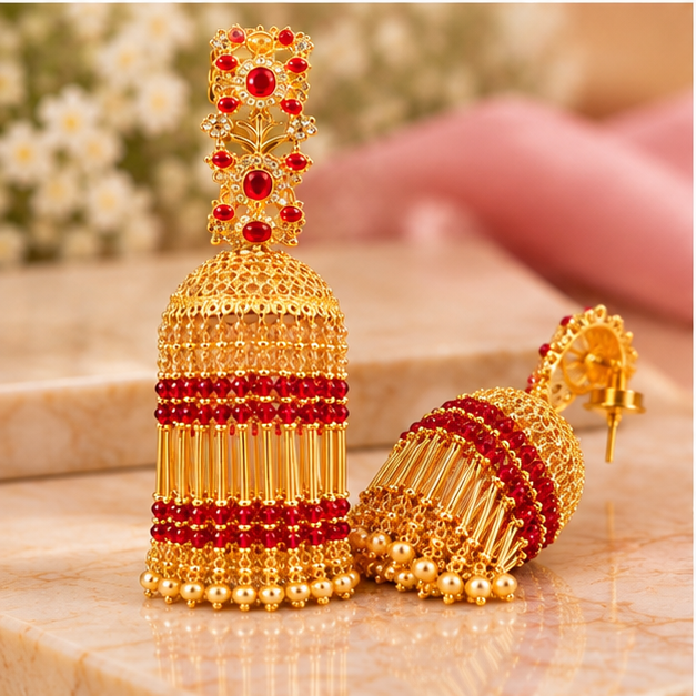 Golden Red Traditional Bangles with Sparkling Stones