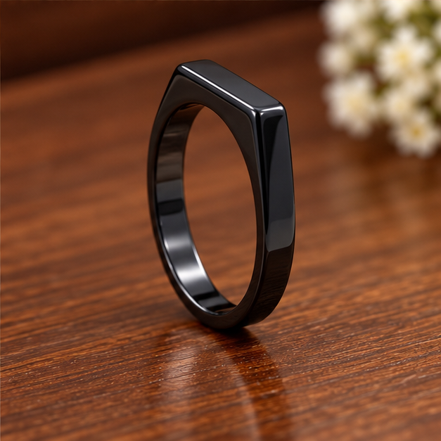Black Ring Stainless Steel Tone Engraved Fashion Band
