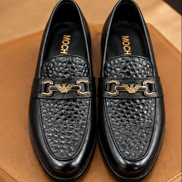 MOCHI Shoes For Men Leather Black Crocodile-Texture