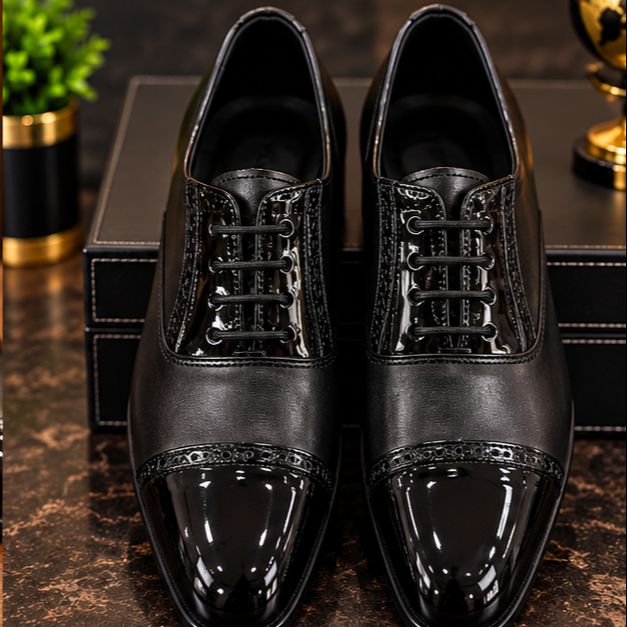 MOCHI Shoes Fore  Men’s Genuine Leather Black Formal Shoes – Premium Patent Leather Cap-Toe Lace-Up Oxford Shoes