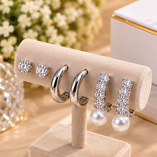 Elegant Stainless Steel Silver Earring Set